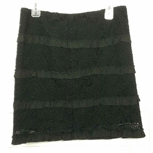 INC Skirt Black Lace A-Line Miniskirt 8 Boho International Concept Tiered Ruffle - Picture 7 of 7